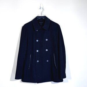Vintage John Varvatos Wool Double Breasted Peacoat Leather Size M